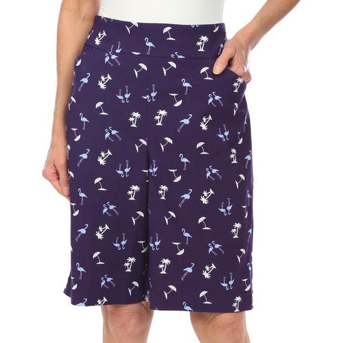 Coral Bay Petite Floral Flamingo Pull On Shorts