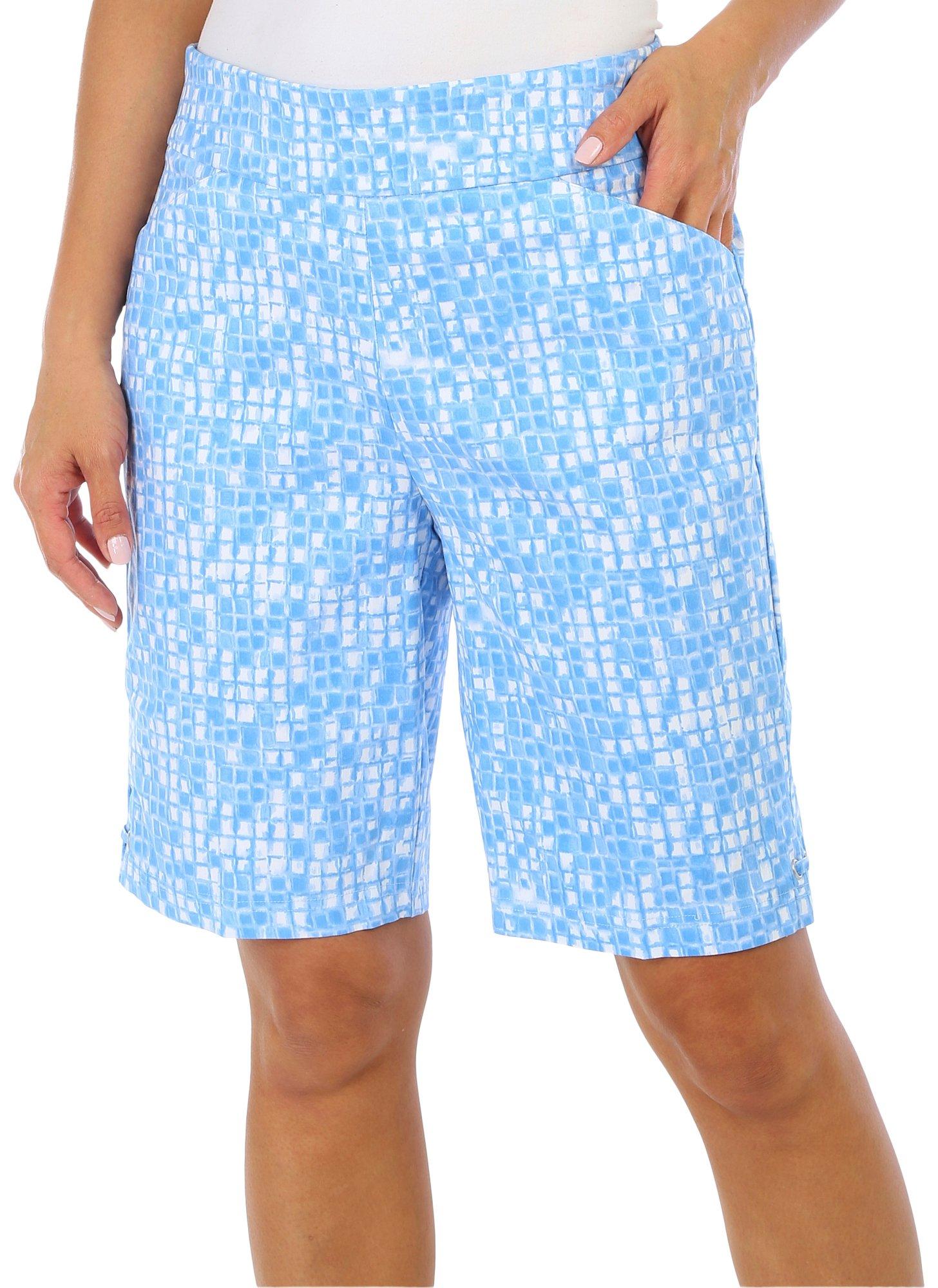 Petite 10in. Tile Print Grommet With Tab Shorts