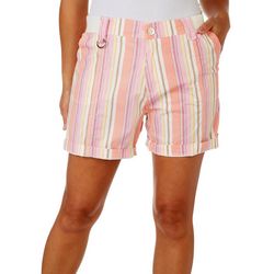 Fresh Petite 5 in. Striped D Ring Cargo Shorts