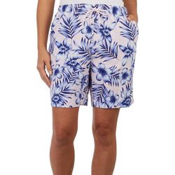 Coral Bay Petite Palm Floral Twill Bermuda Shorts