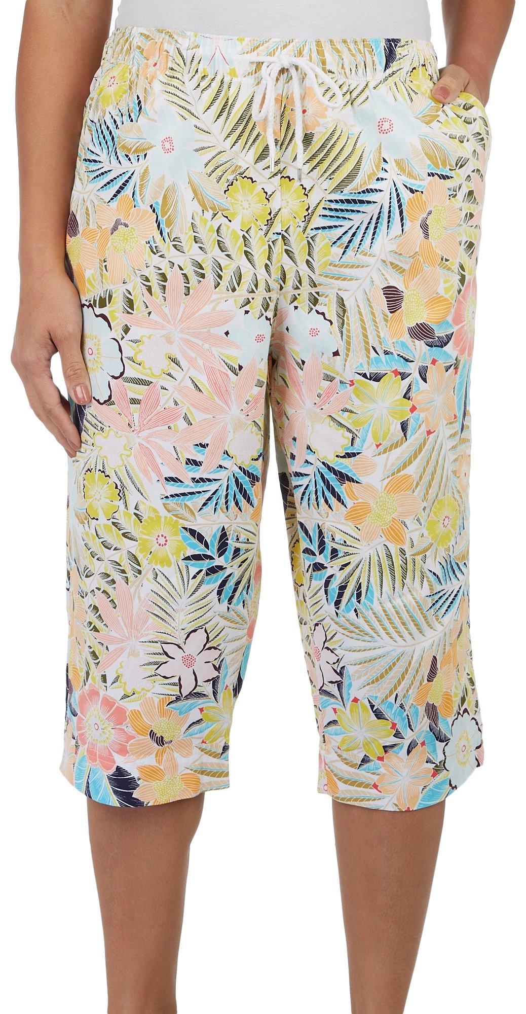 Coral Bay Petite 18in Tropical Twill Drawstring Capris