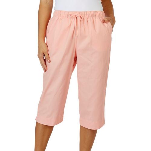 Coral Bay Petite 17in Solid Drawstring Twill Capris