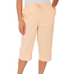 Coral Bay Petite 17 In. Solid Drawstring Twill Capris