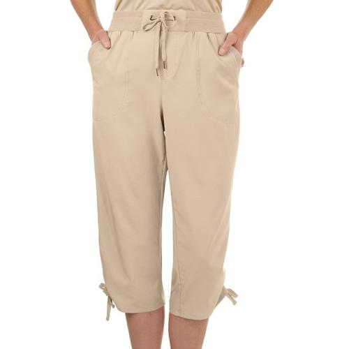 ATTYRE Petite Solid Side Ruched Pull-On Capri Pants