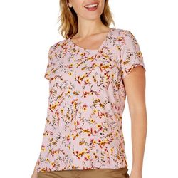 Cha Cha Vente Petite Floral Asymetrical Short Sleeve Top