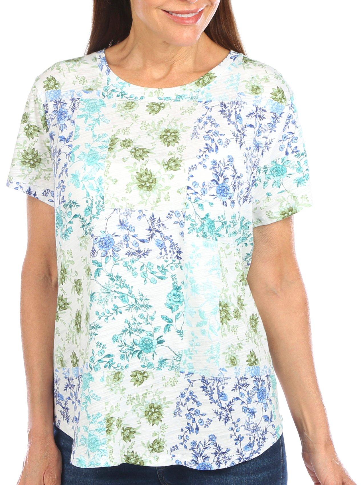 Blue Sol Womens Mixed Floral Print Luxey Short Sleeve Top