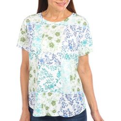 Blue Sol Womens Mixed Floral Print Luxey Short Sleeve Top