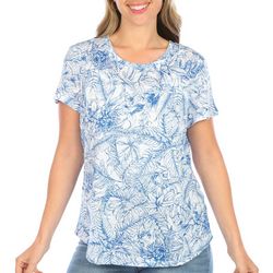 Blue Sol Petite Etched Tropical Short Sleeve Top