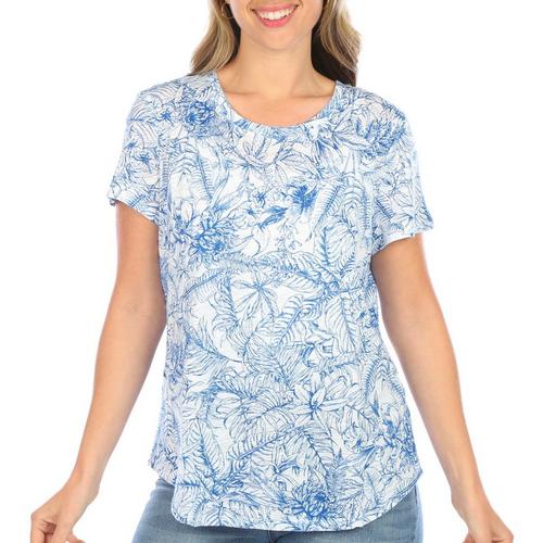 Blue Sol Petite Etched Tropical Short Sleeve Top