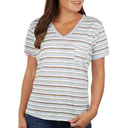 Dept 222 Petite Luxey Striped V-Neck Pocket T-Shirt