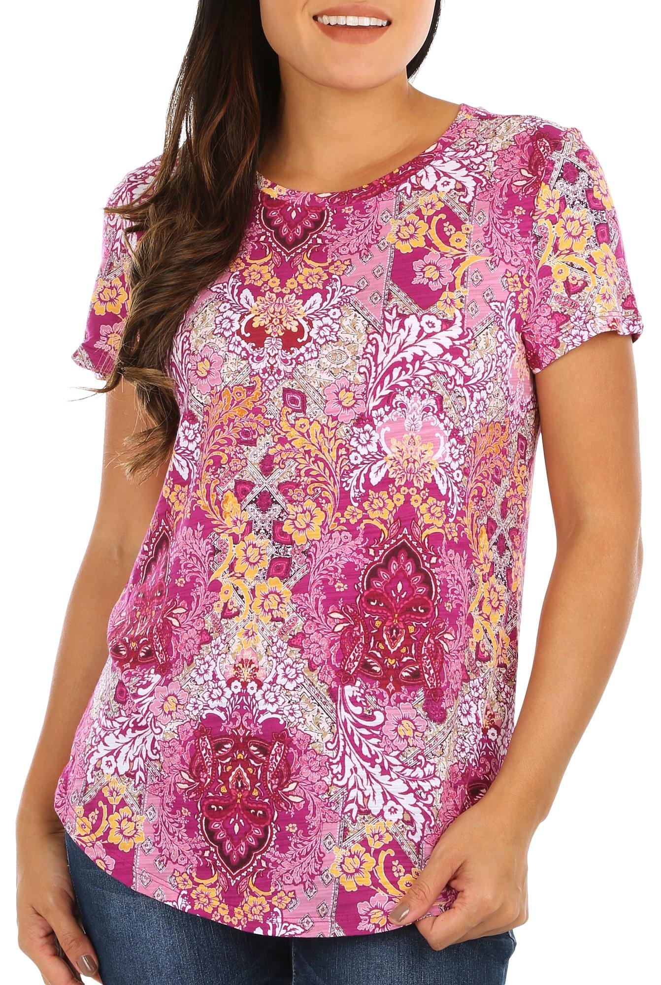 Blue Sol Petite Baroque Patchwork Short Sleeve Top