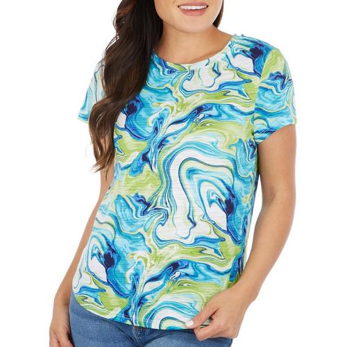 Dept 222 Petite Luxey Marbled Print Short Sleeve