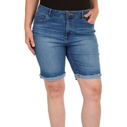 D. Jeans Petite High Waist Frayed Hem Bermuda Shorts