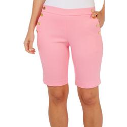 Petite Solid Button Accent Skimmer Shorts