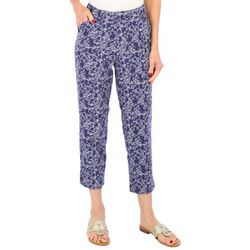 Counterparts Petite Floral Print Pull-On 25 in. Ankle Pants