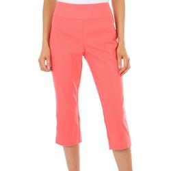Petite Solid 21 in. Button Back Capris