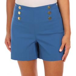 Petite Solid Sailor Decorative Button Shorts