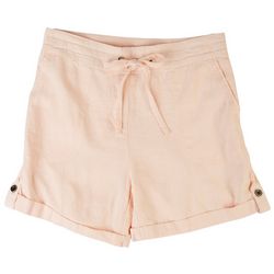 Per Se Petite Solid 5 in. Drawstring Pocket Linen Shorts