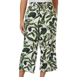 Petite 23 in. Tropical Pull On Drawstring Linen Capris