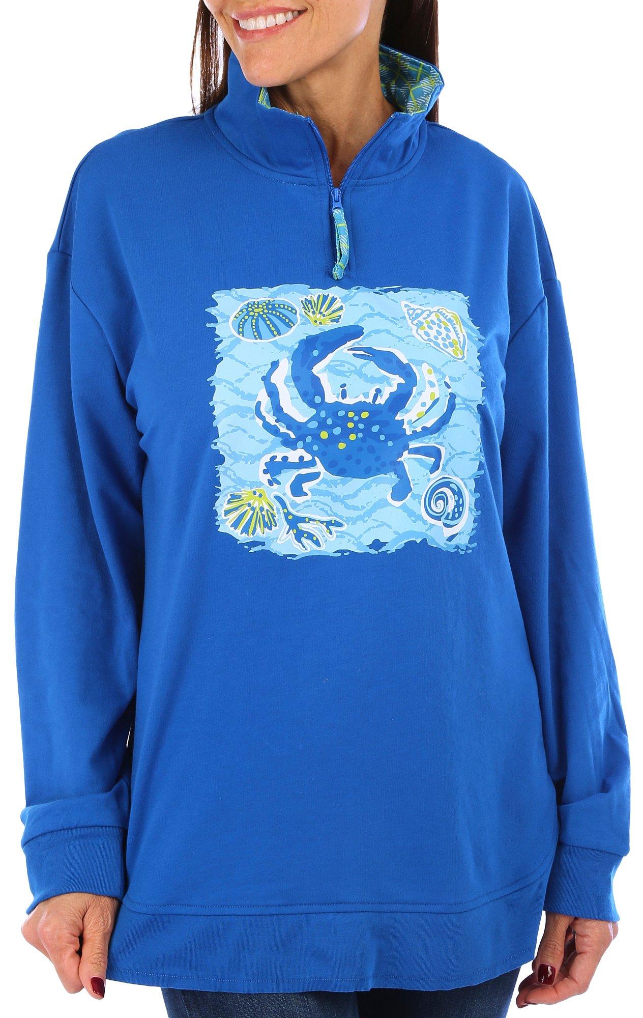 Petite Crab 1/4 Zip French Terry Long Sleeve Top