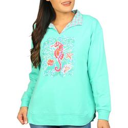 Petite Seahorse Split French Terry Long Sleeve Top