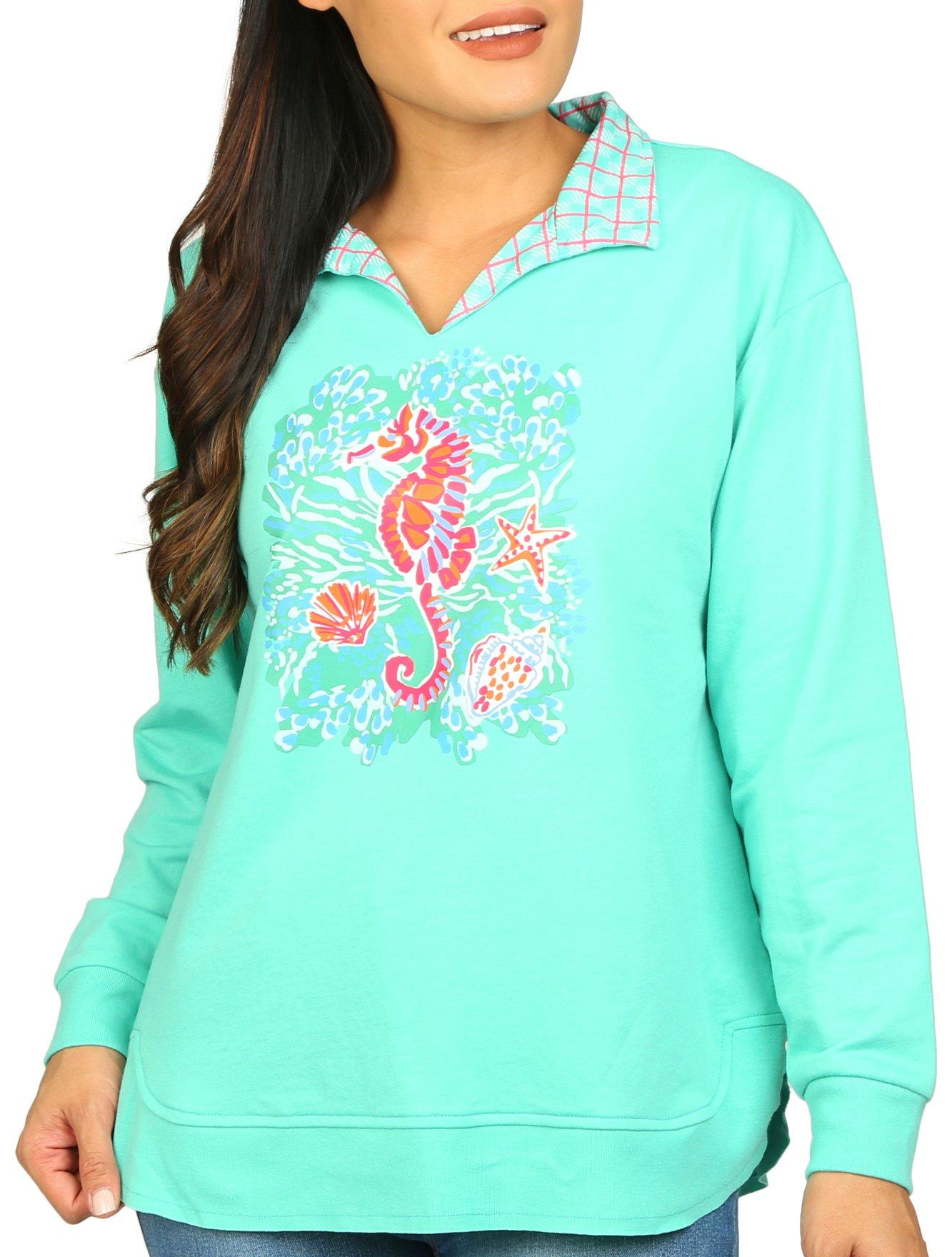 Petite Seahorse Split French Terry Long Sleeve Top