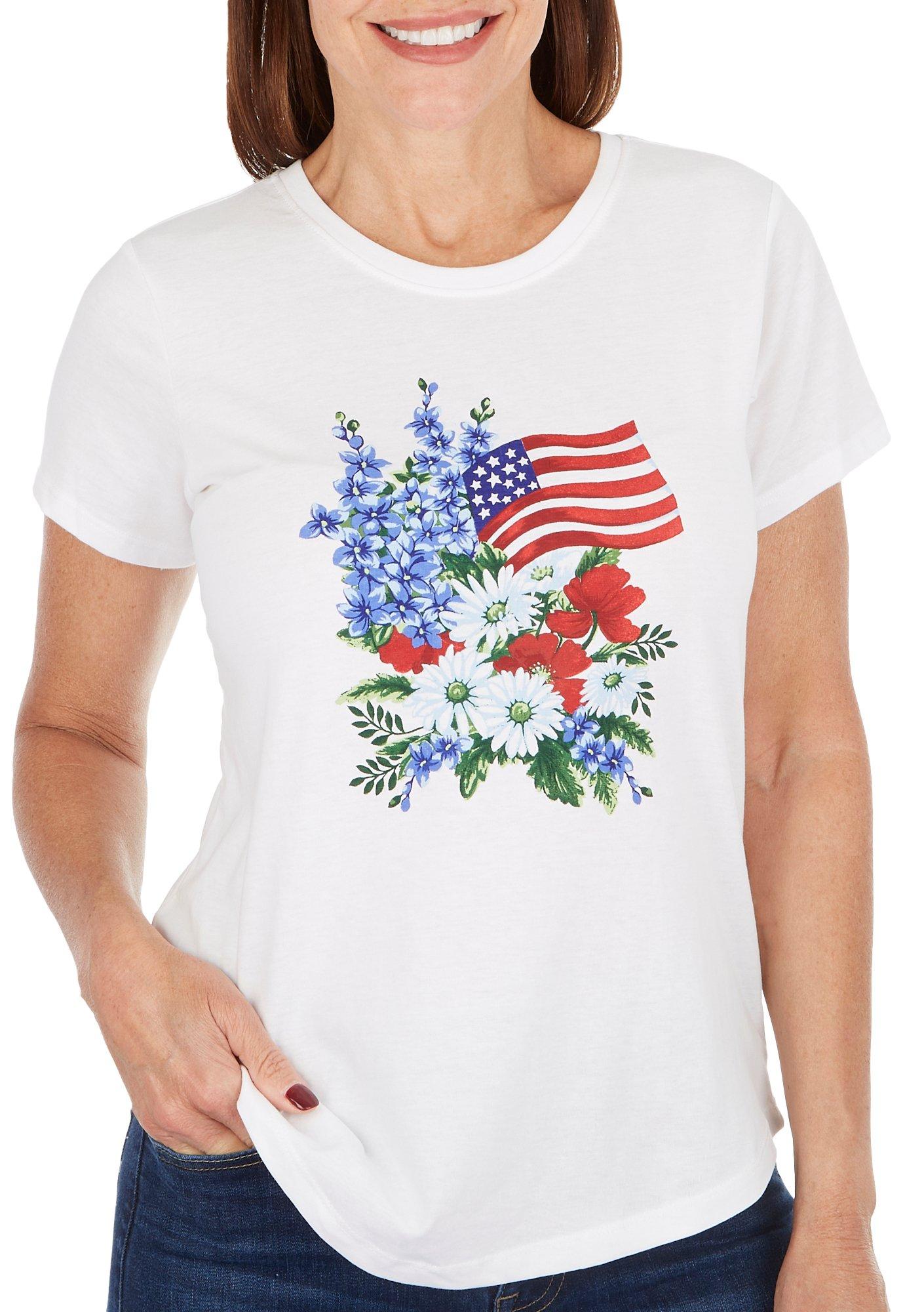 Petite Festive Flag Bouquet Short Sleeve Top