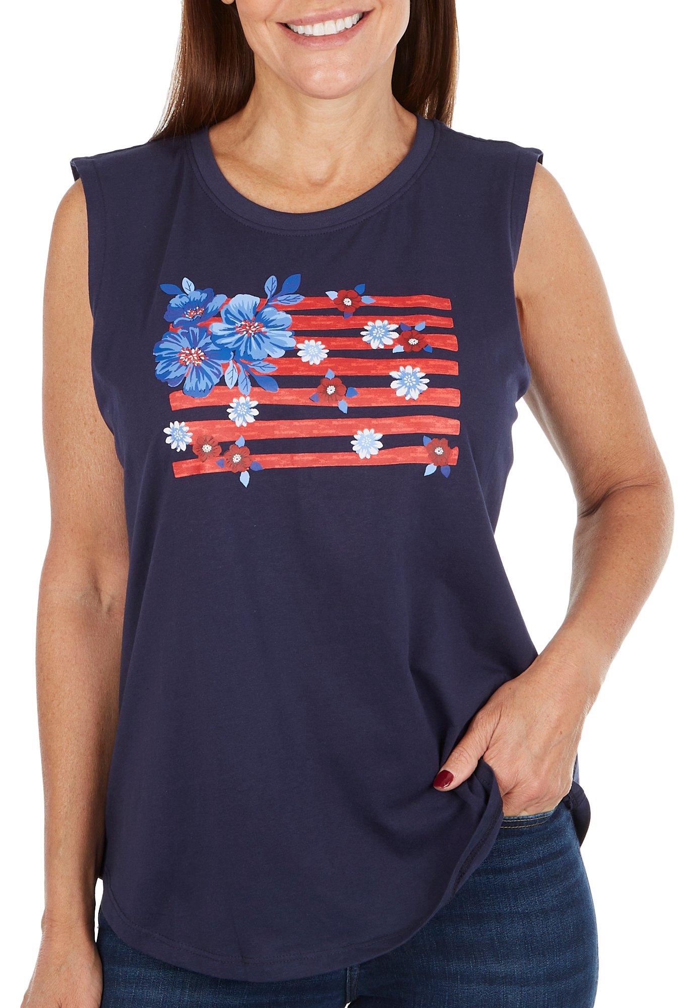 Petite Americana Floral Flag Sleeveless Top