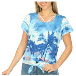 Coral Bay Petite Print Tie Front Short Sleeve Top