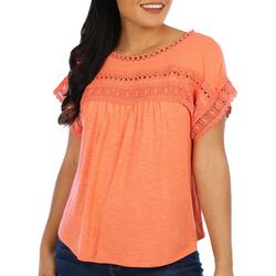 Petite Solid Lace Flutter Sleeve Top