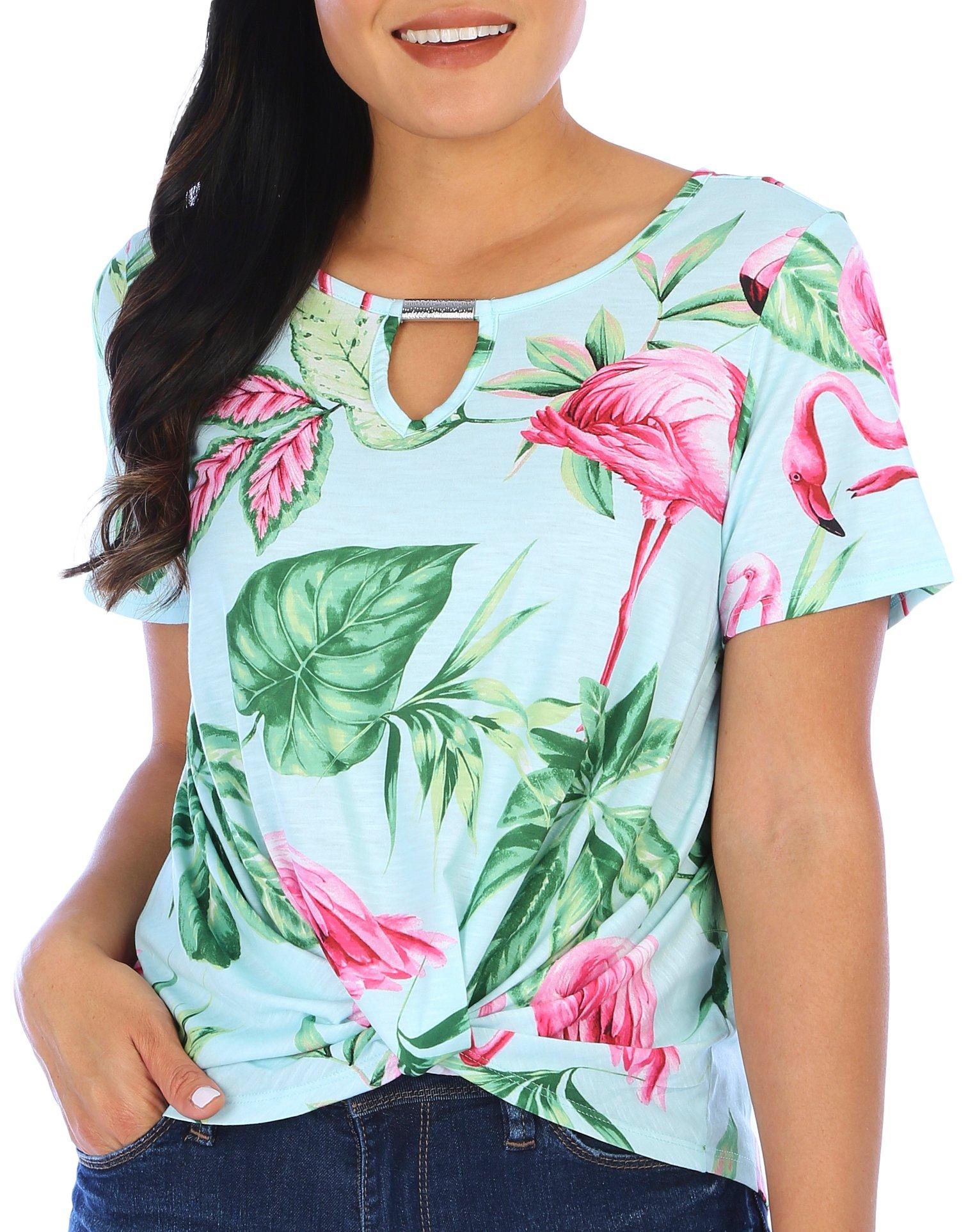 Coral Bay Petite Floral Keyhole Twist Short Sleeve Top