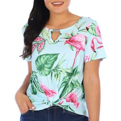 Coral Bay Petite Floral Keyhole Twist Short Sleeve Top