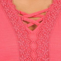 Coral Bay Petite Short Sleeve Lace Overlay Top