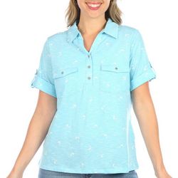 Coral Bay Petite Dolphin Roll Tab Short Sleeve Jersey Polo