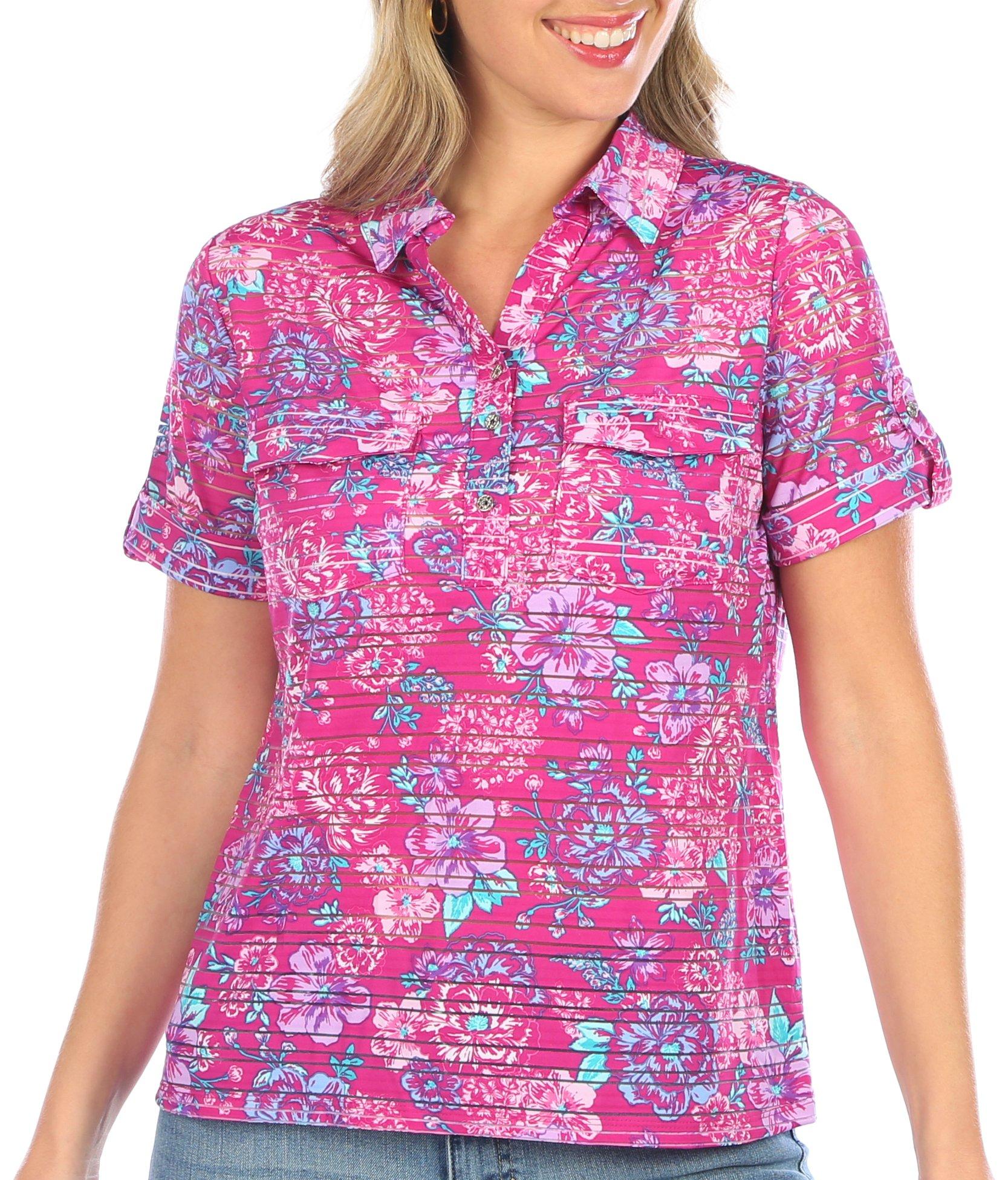 Coral Bay Petite Tropical Floral Print Short Sleeve