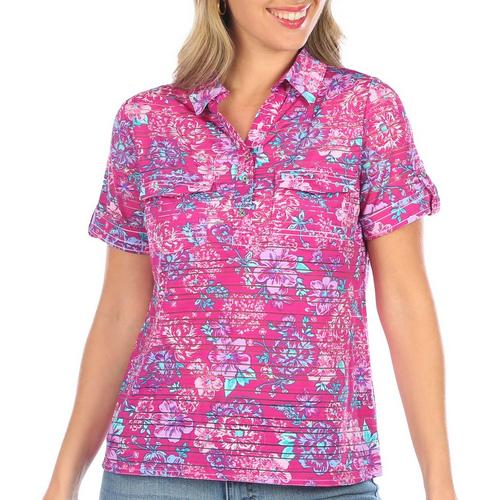 Coral Bay Petite Tropical Floral Print Short Sleeve