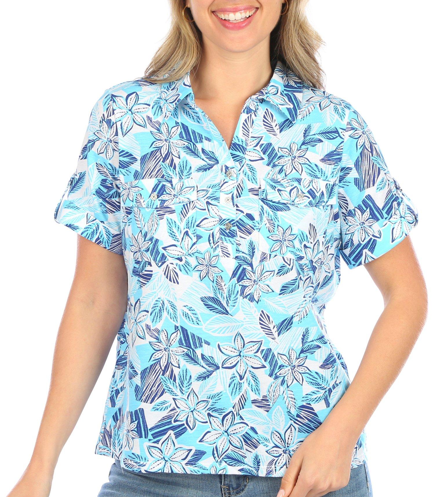 Coral Bay Petite Floral Roll Tab Short Sleeve