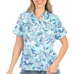 Coral Bay Petite Floral Roll Tab Short Sleeve Jersey Polo