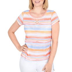 Hearts of Palm Petite Striped Cutout Short Sleeve Top