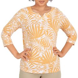 Hearts of Palm Petite Tropical Notch Neck 3/4 Sleeve Top