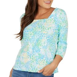 Hearts of Palm Petite Print Square Neck 3/4 Sleeve Top