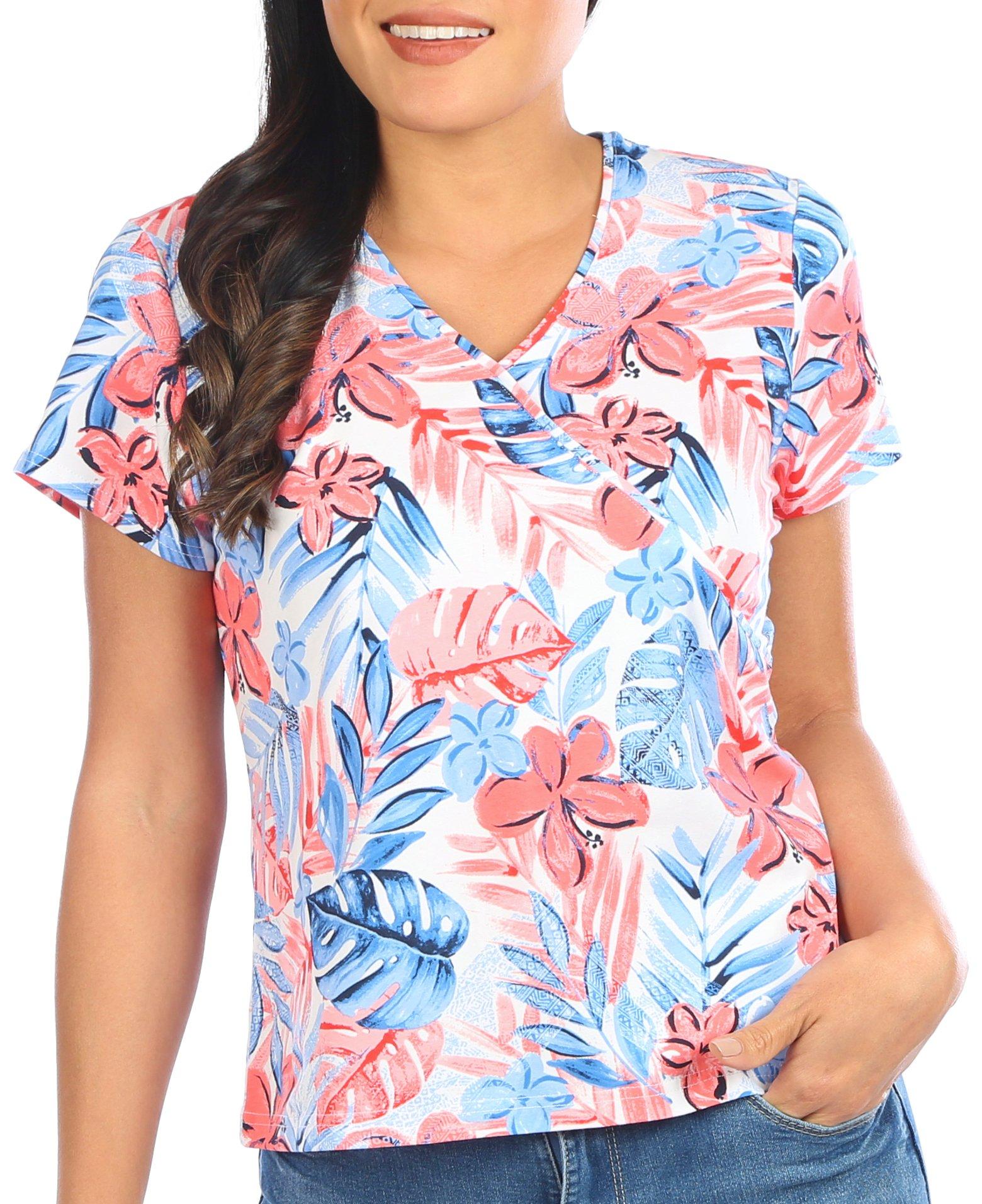 Hearts of Palm Petite Floral Surplice Short Sleeve