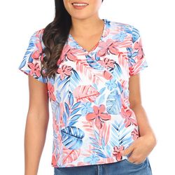 Hearts of Palm Petite Floral Surplice Short Sleeve Top