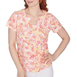 Hearts of Palm Womens Floral U-Neck Short Sleeve Top