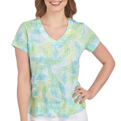 Petite Feather V Neck Short Sleeve Top