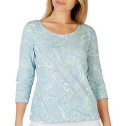 Hearts of Palm Petite Paisley Round Neck 3/4 Sleeve Top