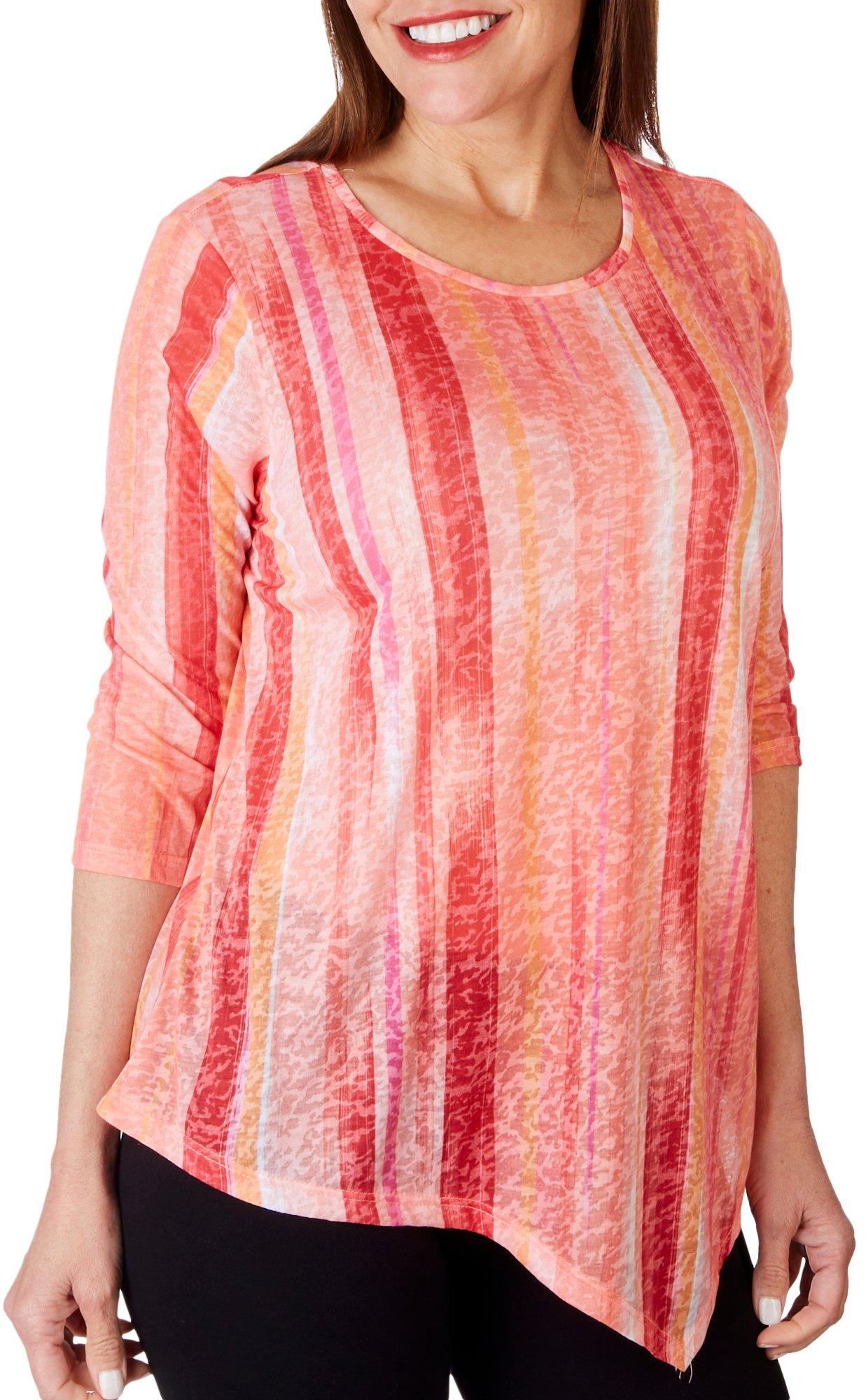Ruby Road Petite Stripe Pattern 3/4 Sleeve Top