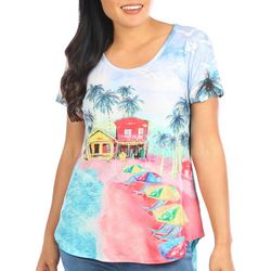 Coral Bay Petite Tropical Fronds Short Sleeve Top