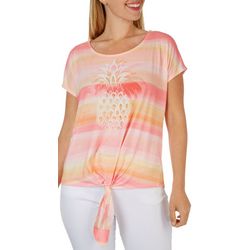 Coral Bay Petite Pineapple Tie Front Short Sleeve Top