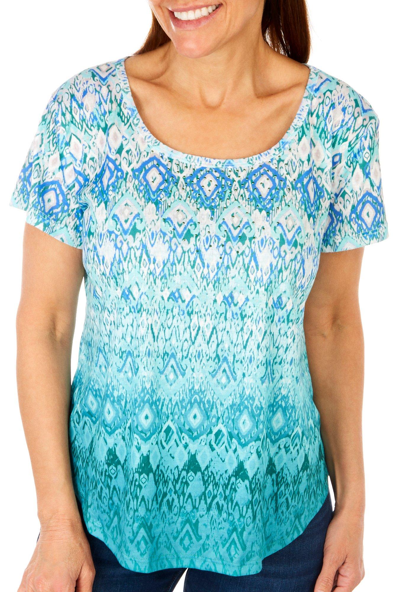 OneWorld Petite Geometric Embellished Promo Short Sleeve Top